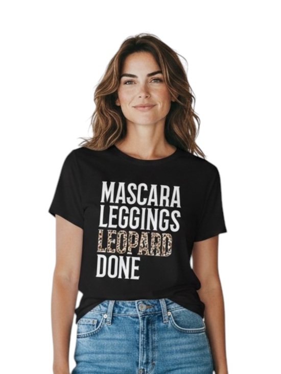 Tops - Black Women's Graphic Shorts - Mascara Leggings Leopard Done